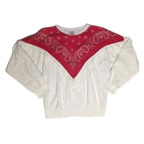 Hazelwood Southwestern Tops - Vintage Hazelwood Southwestern Fringe Gems Paisley Red Western Cowgirl USA S